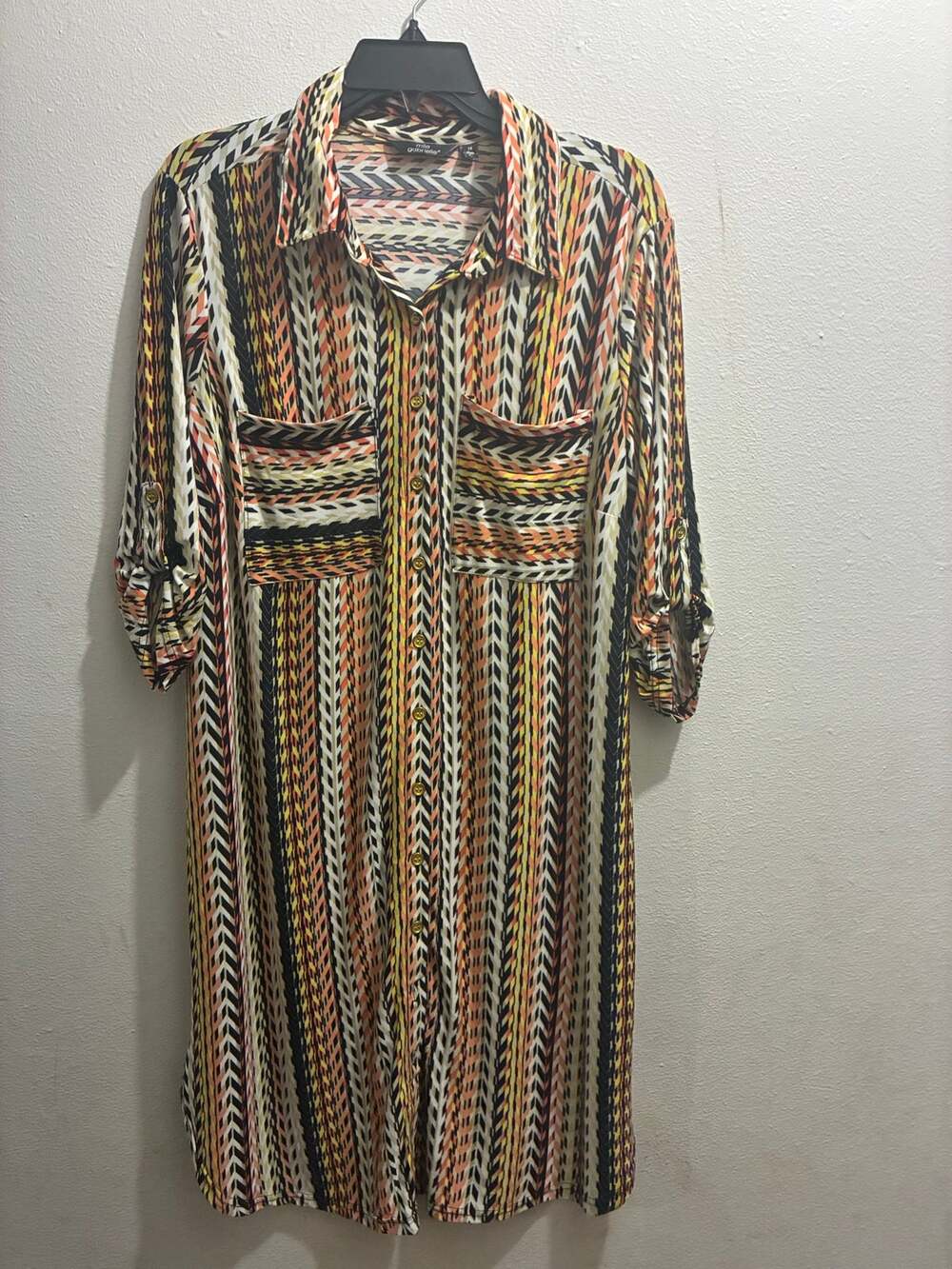 Mlle Gabrielle Geometric Chevron Shirt Dress 1XL